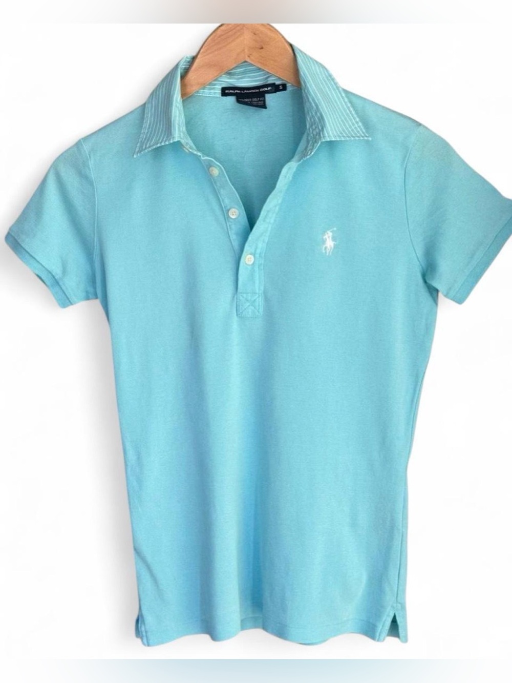 Ralph Lauren Golf Turquoise Cotton Polo Shirt Pinstripe Contrast Collar Small